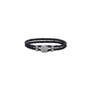 Versace Men Black Bracelet With Metallic Medusa Head Plate In Leather Man